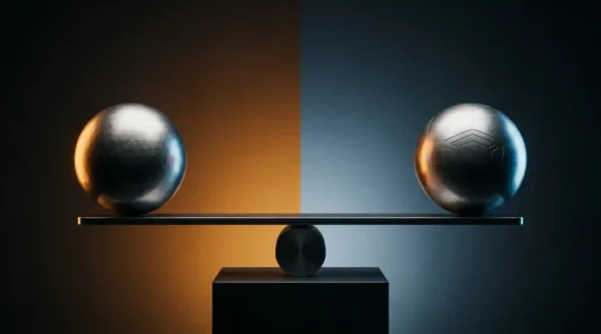 Abstract visual metaphor representing the balance between high cryptocurrency yields and smart contract security risks