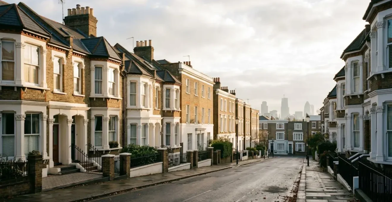 Editorial photograph depicting the UK property market paradox during economic downturn