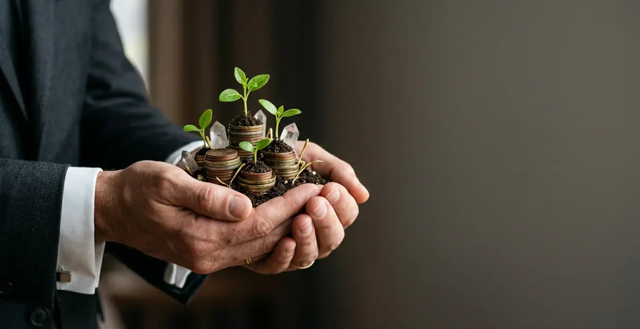 Professional hands holding symbolic representation of pension growth with employer contributions