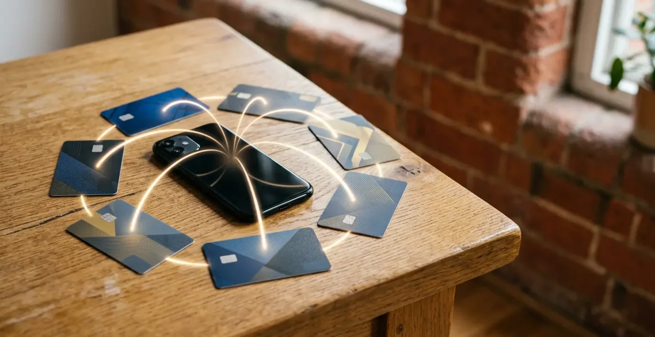 Professional editorial photograph showing secure digital banking connectivity in the UK