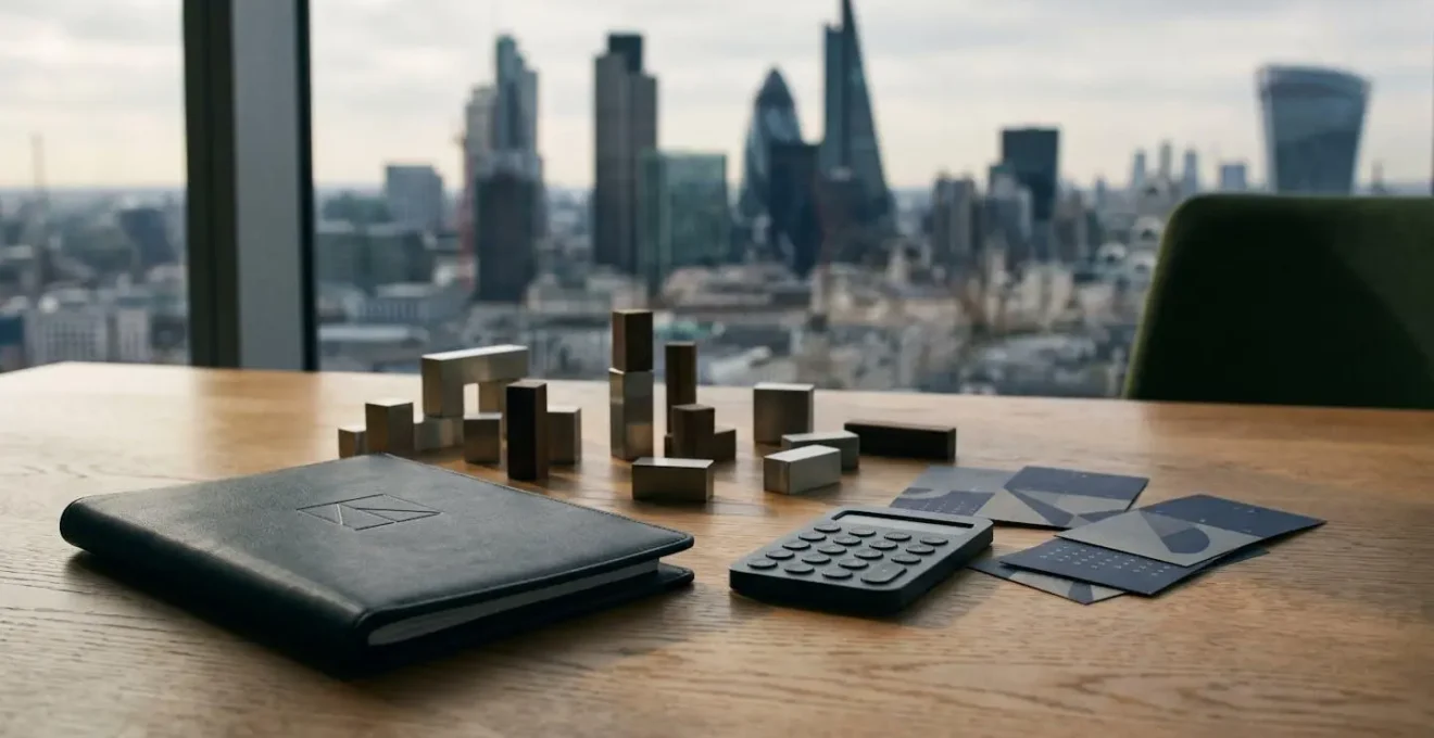 Professional reviewing UK tax planning documents with subtle financial charts and natural lighting